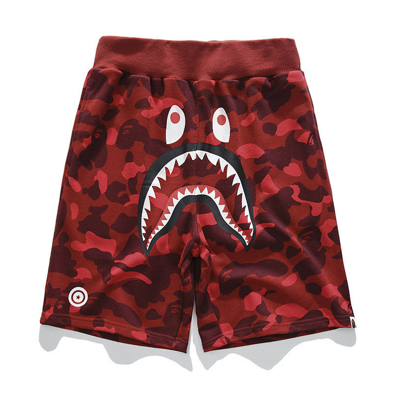 Shark Print Shorts Trendy Brand Camouflage Teeth Printed Men'S Cotton Shorts