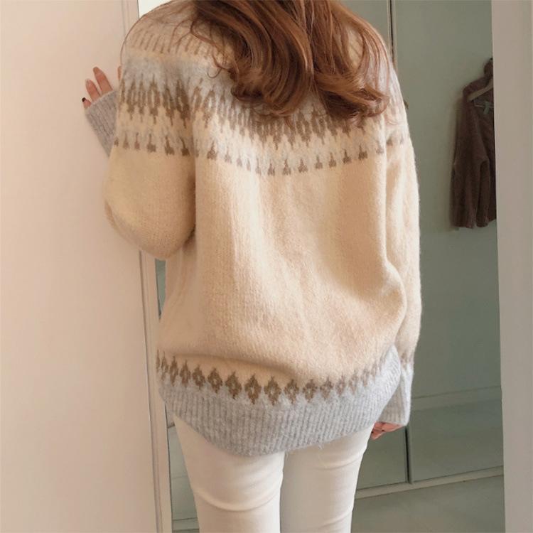 Fair Isle Sweater Cottagecore Outfits for Women Autumn and Winter Vigorous Girl Snowflake Loose Thickened Jumper