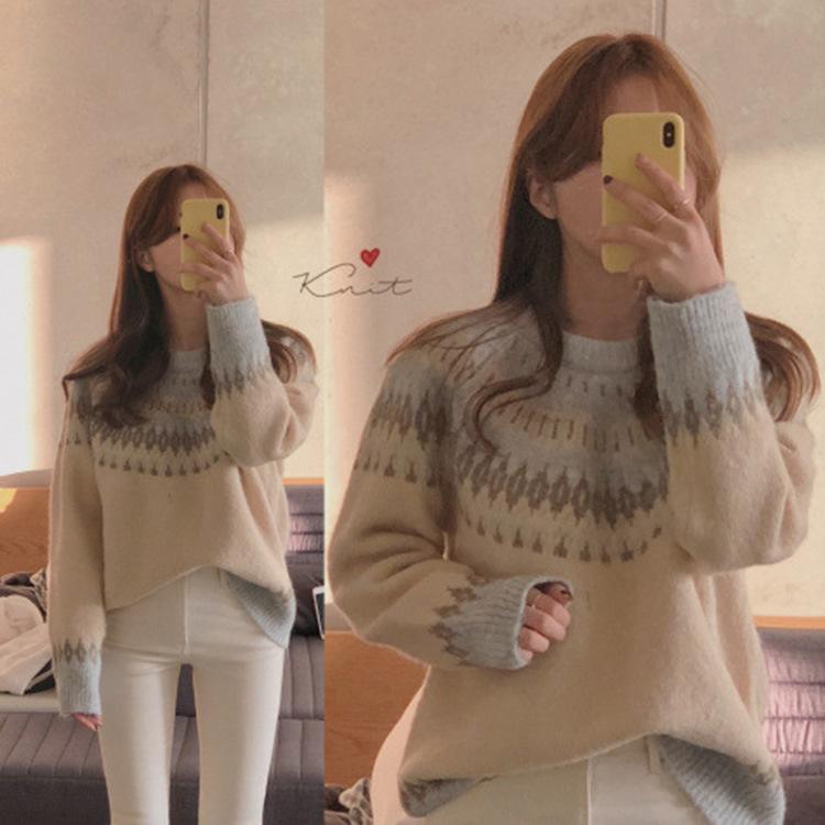 Fair Isle Sweater Cottagecore Outfits for Women Autumn and Winter Vigorous Girl Snowflake Loose Thickened Jumper