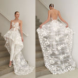 Bridesmaid Dress Fall Women Sheer Long Sleeve Lace Jumpsuit