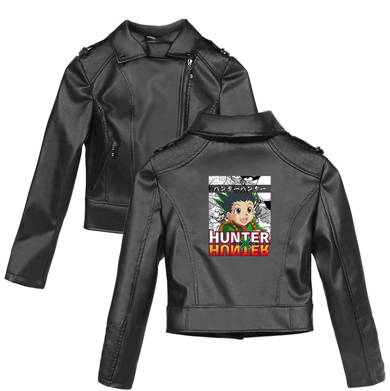 Graphic Leather Jacket Women Anime Peripheral Full-Time Hunter Digital Printing Leather Coat Jacket