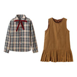 Set Vest Skirt Spring and Autumn Two Piece Set Children's Plaid Shirt Children Girl's Dress