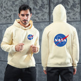 Men Graphic Hoodie Fashion NASA Logo Velvet Padded Hooded Sweatshirt Men and Women Youth Fashion Warm Hoodie