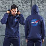 Men Graphic Hoodie Fashion NASA Logo Velvet Padded Hooded Sweatshirt Men and Women Youth Fashion Warm Hoodie