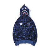 Shark Print Hoodie Autumn Hip Hop Shark Blue Cardigan Zipper Hooded Sweater