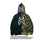 Shark Print Hoodie Autumn Men'S Clothing Stitched Camouflage Long-Sleeve Zipper Hooded Sweater