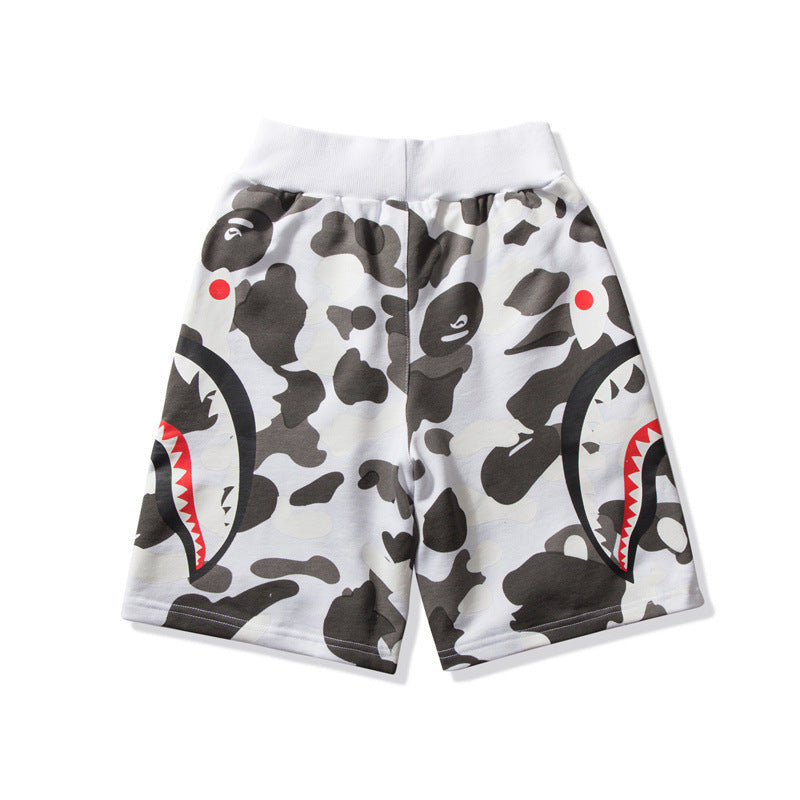 Shark Print Shorts Camouflage Stitching Teeth Pattern Summer Men'S Casual Cotton Shorts Fifth Pants