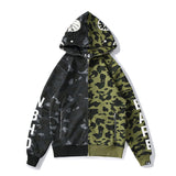 Shark Print Hoodie Stitched Camouflage Skull Men And Women Couple Hoodie Sweater