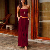 Mauve Dress Summer Tube Top Sleeveless Cold-Shoulder Loose Dress Long Dress