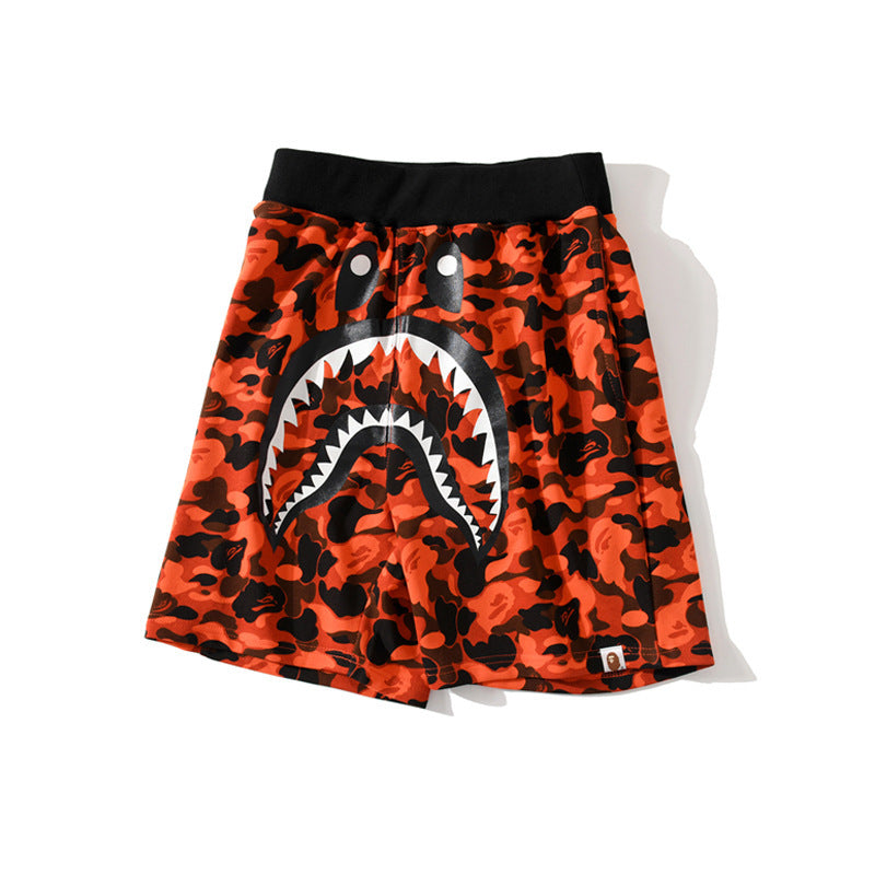 Shark Print Shorts Trendy Brand Shark Ape Head Camouflage Red Shorts Beach Pants