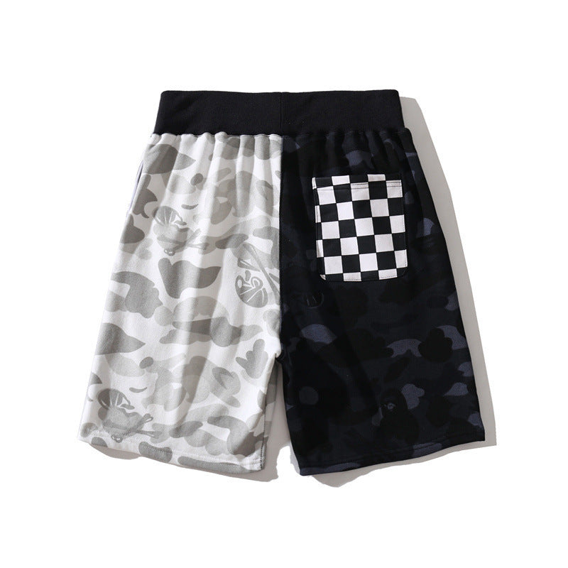Shark Print Shorts Shark Shorts Men'S And Women'S Black And White Color Matching Pants Cropped Pants