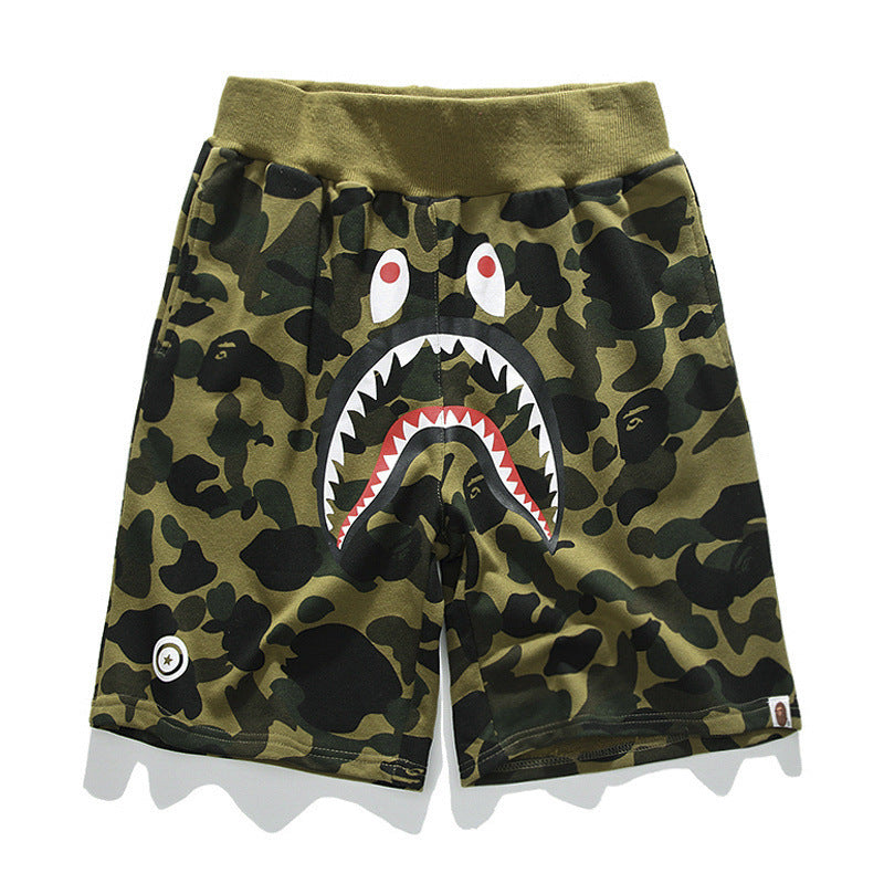 Shark Print Shorts Trendy Brand Camouflage Teeth Printed Men'S Cotton Shorts
