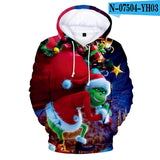 Grinch Hoodie Hooded Fleece-Lined Christmas Clothing