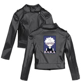 Graphic Leather Jacket Women Anime Peripheral Full-Time Hunter Digital Printing Leather Coat Jacket