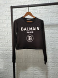 T Shirt Balmain Autumn and Winter Printed Letter Pure Cotton Short Sweater