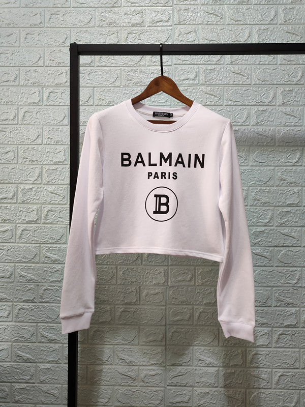 T Shirt Balmain Autumn and Winter Printed Letter Pure Cotton Short Sweater