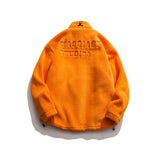 Orange Varsity Jacket Men's Lamb Wool Jacket Men's Winter Embroidery Loose Lapel Jacket