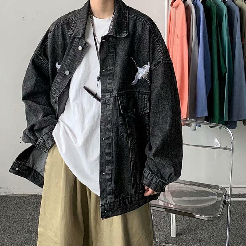 Men Denim Jacket Fall Denim Jacket Male Baggy Casual Jacket