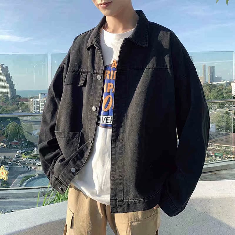 Men Denim Jacket Spring and Autumn Denim Jacket Men's Lapel Retro Loose
