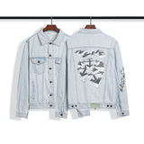 Autumn Men's 3D Hand-Painted Building Blocks Arrow Washed Old Denim Coat jacket