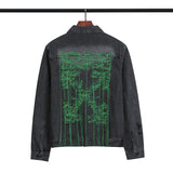 Autumn New Ow High Quality Craft Embroidery Hang Rope Letter Arrow Washed Distressed Denim Coat jacket