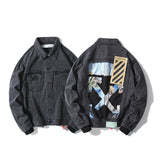 Destroyed Oil Painting Graffiti Arrow Denim False Two-Piece Jackets Coat jacket