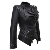 Leather Biker Coat Golden Leather Jacket Women Pu Jackets Fashion Wash Square Buckle Slim Dovetail Mid-Length