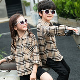 Father Son Matching Dress Shirts Autumn Plaid Shirt Long Sleeve Mother and Child Shirt