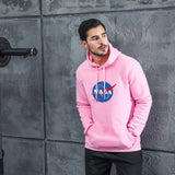 Men Graphic Hoodie Fashion NASA Logo Velvet Padded Hooded Sweatshirt Men and Women Youth Fashion Warm Hoodie