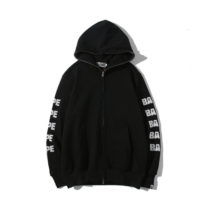 Shark Print Hoodie Spring And Autumn Men'S Floral Print Long Sleeve Pullover Hoodie Women'S