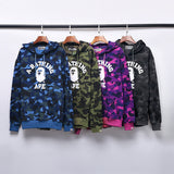 Shark Print Hoodie Autumn And Winter Camouflage Printed Cotton Velvet Padded Hooded Sweatshirt