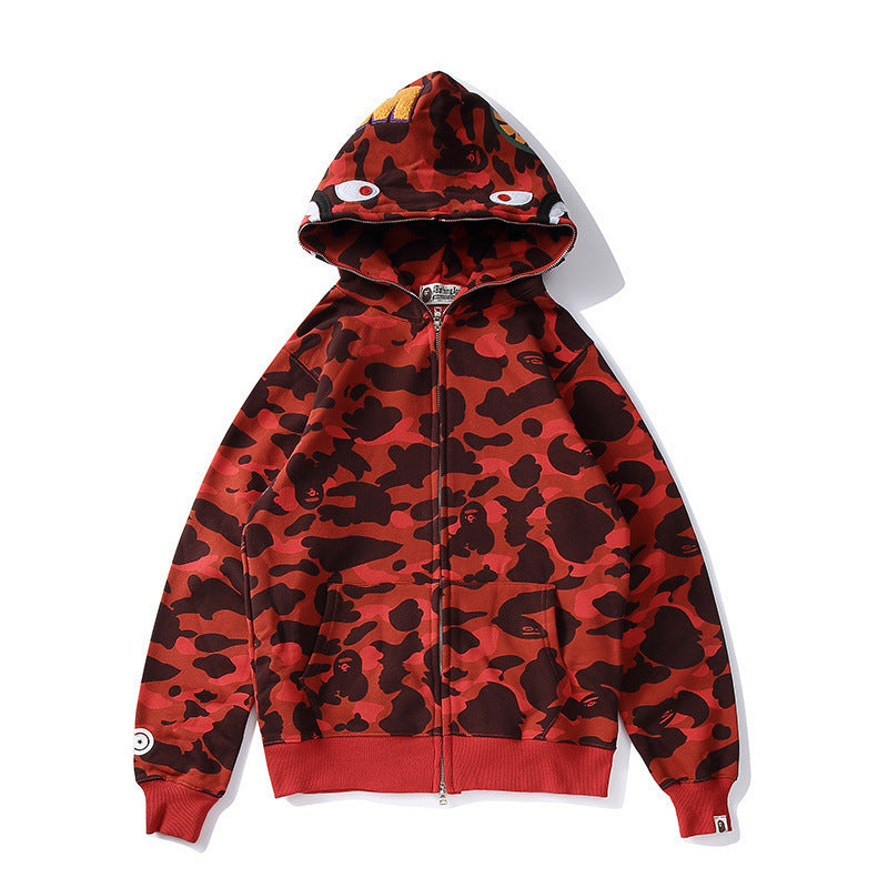 Shark Print Hoodie Autumn And Winter Women Teenagers Cotton Printed Camouflage Brushed Hoody Hoodie