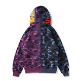 Shark Print Hoodie Autumn And Winter Men'S Youth Blue Purple Contrast Color Hooded Sweatshirt