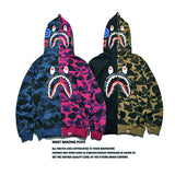 Shark Print Hoodie Autumn Men'S Clothing Stitched Camouflage Long-Sleeve Zipper Hooded Sweater