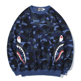 Shark Print Sweatshirts Fashion Brand Camouflage Shark Head Print Cotton Terry Round Neck Sweater