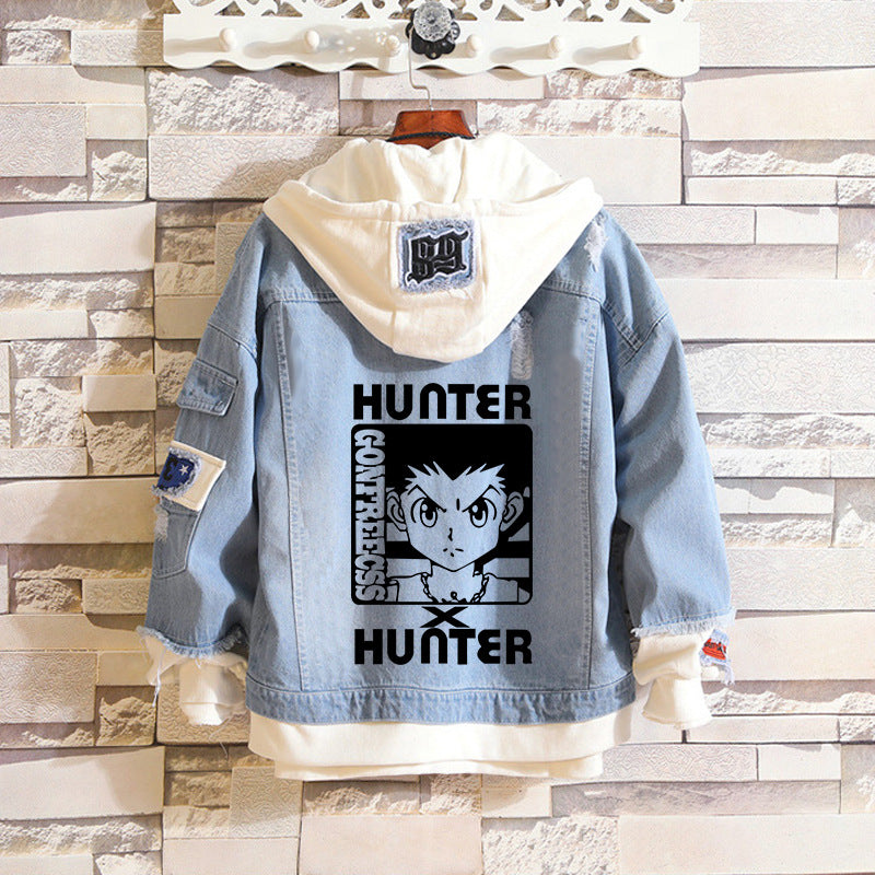 Comic Denim Jacket Anime Hole Spring and Autumn Denim Jacket