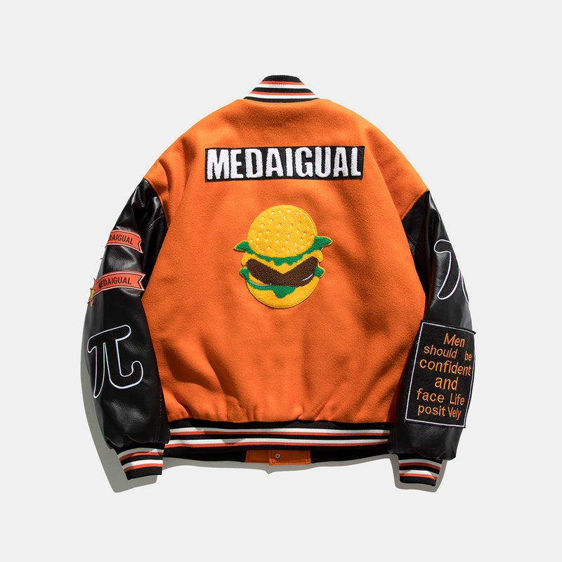 Orange Varsity Jacket Winter New Work Clothes Casual Multicolor Letter Print Jacket