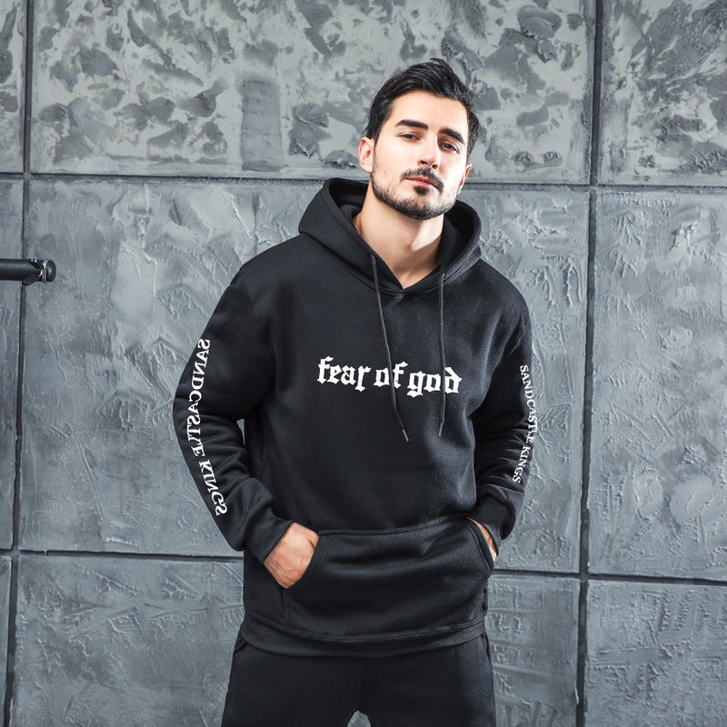 Men Graphic Hoodie Autumn and Winter Fleece-Lined Thick Loose Ulzzang Coat