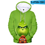 Grinch Hoodie Hooded Fleece-Lined Christmas Clothing