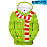 Grinch Hoodie Hooded Fleece-Lined Christmas Clothing