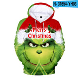 Grinch Hoodie Hooded Fleece-Lined Christmas Clothing