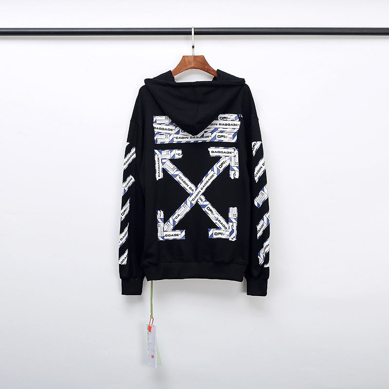 off Sweater Ow Arrow Print Men's and Women's Terry Hooded Sweater hoodie