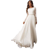 Women Lace Wedding Dress Women's round Neck Long Sleeve Backless Wedding Dress Bridesmaid Formal Dress