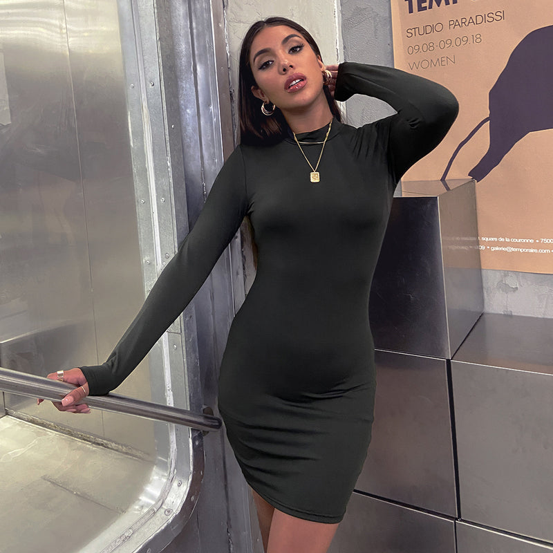 Hot Women In Tight Dresses Sexy Round Neck Long Sleeve Autumn And Winter Dress For Women