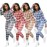 Women Plaid Catsuit Women Checkered Jumpsuit Fashion Fall and Winter Lapels Slim Fit Puff Sleeve Women's Plaid Printed Jumpsuit