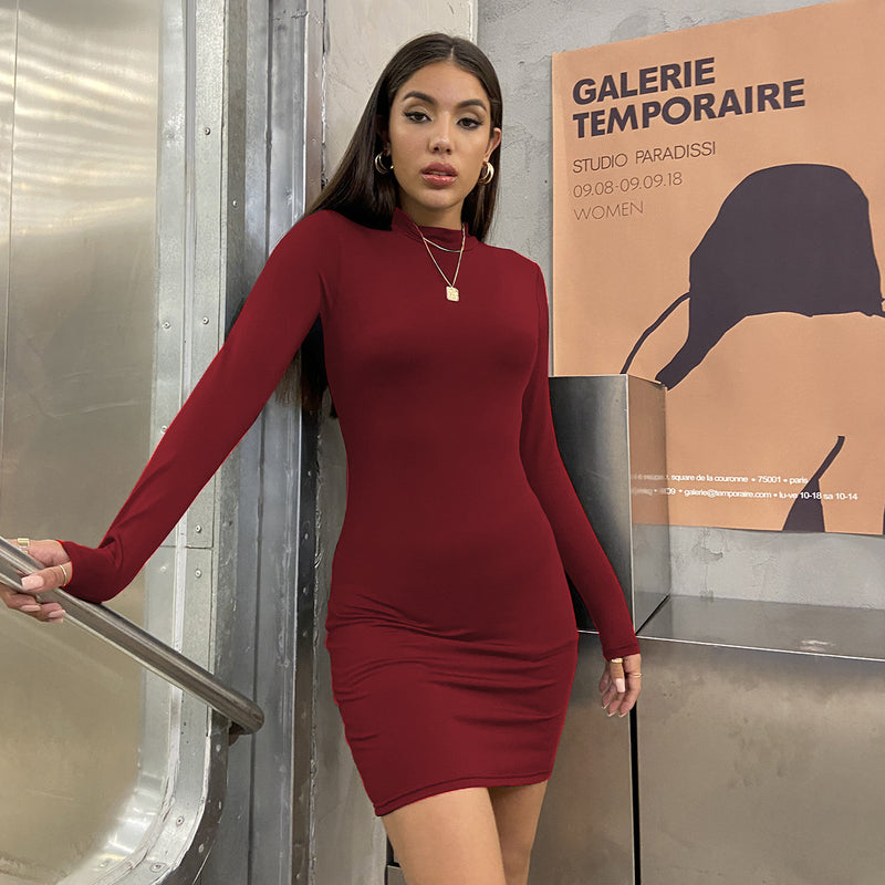Hot Women In Tight Dresses Sexy Round Neck Long Sleeve Autumn And Winter Dress For Women