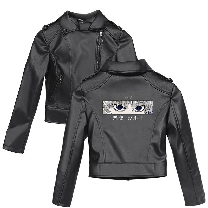 Graphic Leather Jacket Women Anime Peripheral Full-Time Hunter Digital Printing Leather Coat Jacket
