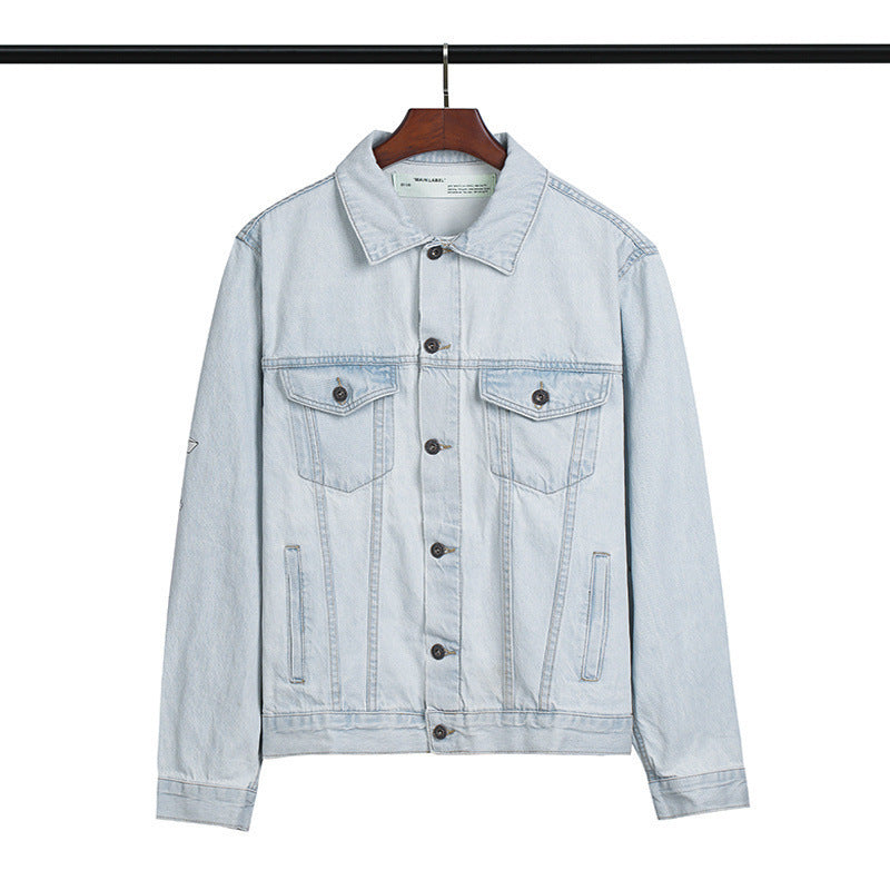 Autumn Men's 3D Hand-Painted Building Blocks Arrow Washed Old Denim Coat jacket