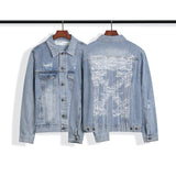 Autumn and Winter Men's Wear Ow Embroidery Hang Rope Washed Distressed Denim Coat jacket