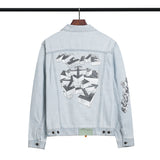 Autumn Men's 3D Hand-Painted Building Blocks Arrow Washed Old Denim Coat jacket